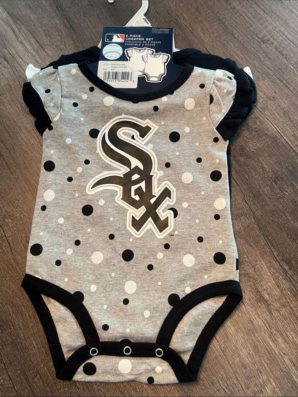 MLB Chicago White Sox Grey and Black Polka Dot Baby One-Piece Bodysuit